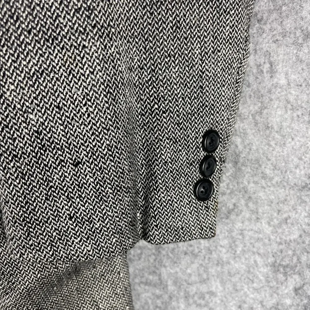 Hickey Freeman Silk Blazer Sport Coat Mens 42L Gray‎ Tweed Herringbone Boardroom
